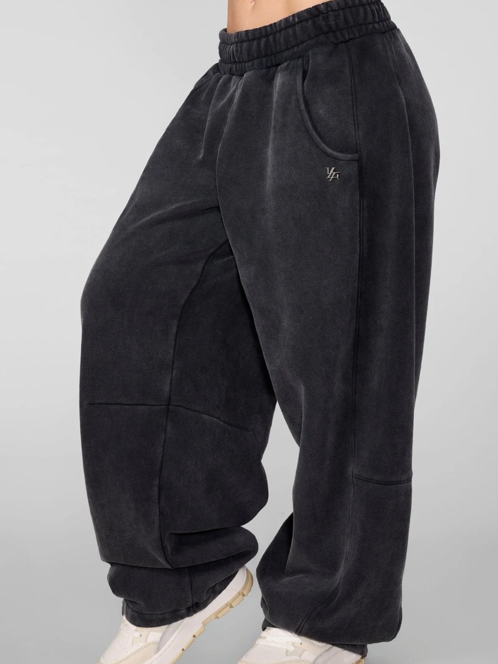 YoungLA Black Vintage-Wash Wide Leg Track Pants